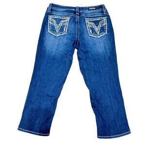 VIGOSS LOW RISE CAPRIS JEANS SZ 10 X 21 BLUE EMBROIDERED HERITAGE FIT BLING WOME